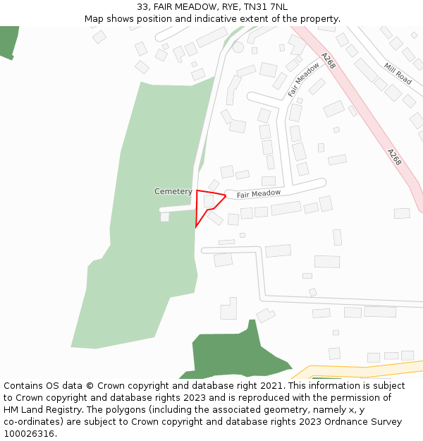 33, FAIR MEADOW, RYE, TN31 7NL: Location map and indicative extent of plot