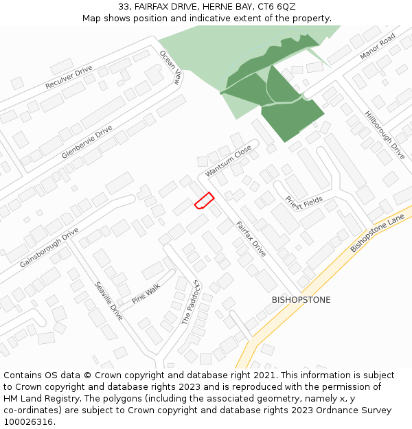 33, FAIRFAX DRIVE, HERNE BAY, CT6 6QZ: Location map and indicative extent of plot