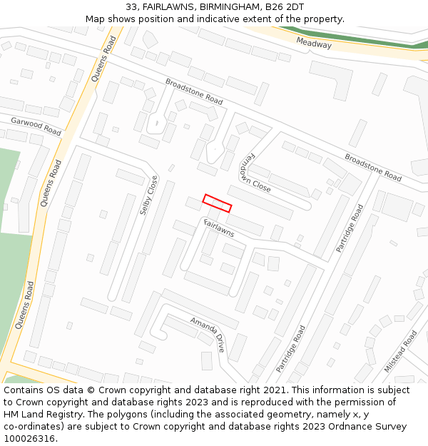 33, FAIRLAWNS, BIRMINGHAM, B26 2DT: Location map and indicative extent of plot