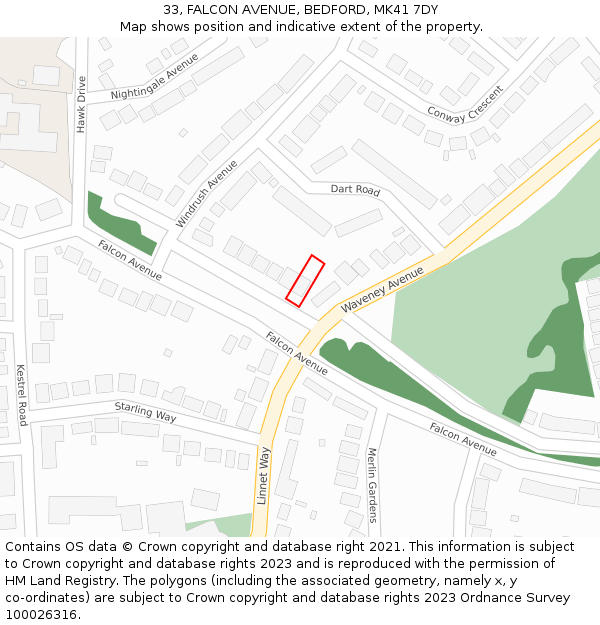33, FALCON AVENUE, BEDFORD, MK41 7DY: Location map and indicative extent of plot