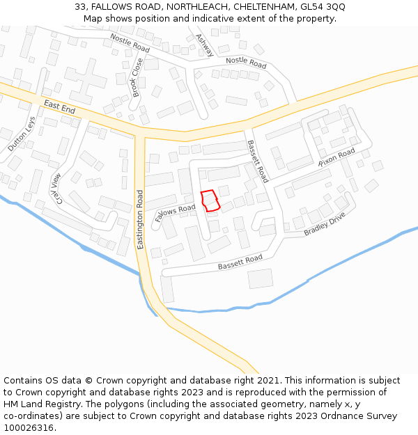 33, FALLOWS ROAD, NORTHLEACH, CHELTENHAM, GL54 3QQ: Location map and indicative extent of plot