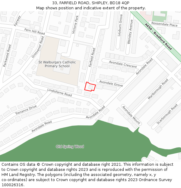 33, FARFIELD ROAD, SHIPLEY, BD18 4QP: Location map and indicative extent of plot