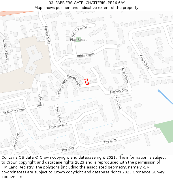 33, FARRIERS GATE, CHATTERIS, PE16 6AY: Location map and indicative extent of plot