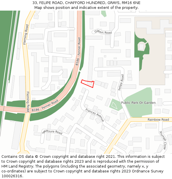 33, FELIPE ROAD, CHAFFORD HUNDRED, GRAYS, RM16 6NE: Location map and indicative extent of plot