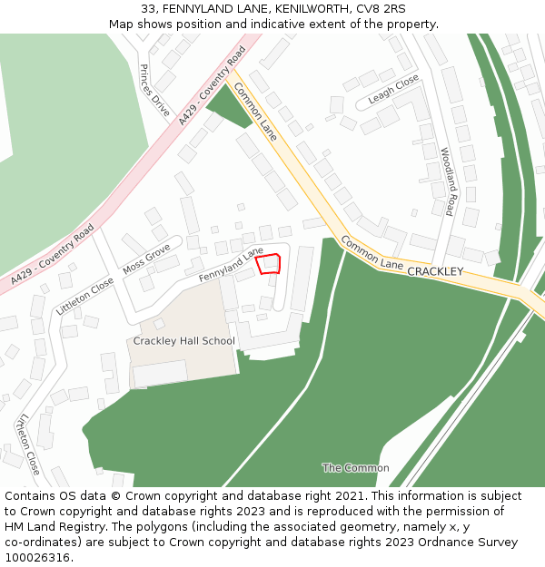 33, FENNYLAND LANE, KENILWORTH, CV8 2RS: Location map and indicative extent of plot