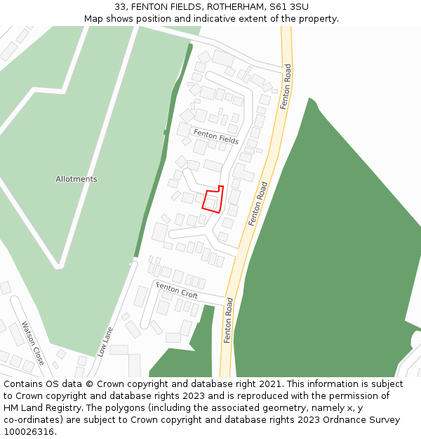33, FENTON FIELDS, ROTHERHAM, S61 3SU: Location map and indicative extent of plot