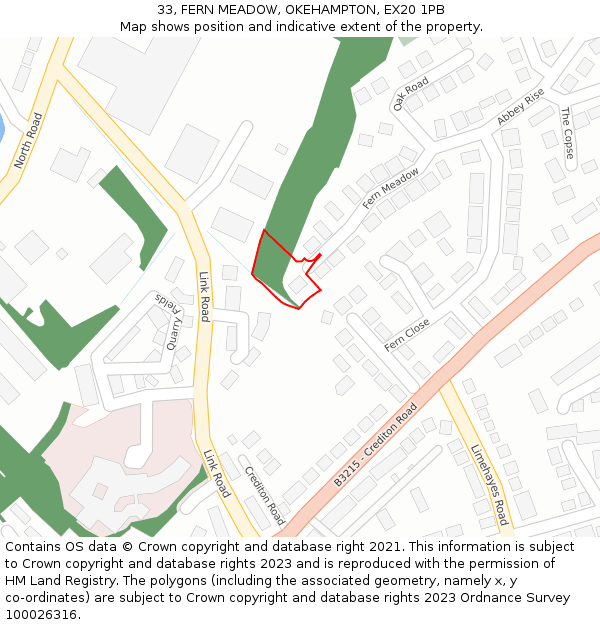 33, FERN MEADOW, OKEHAMPTON, EX20 1PB: Location map and indicative extent of plot