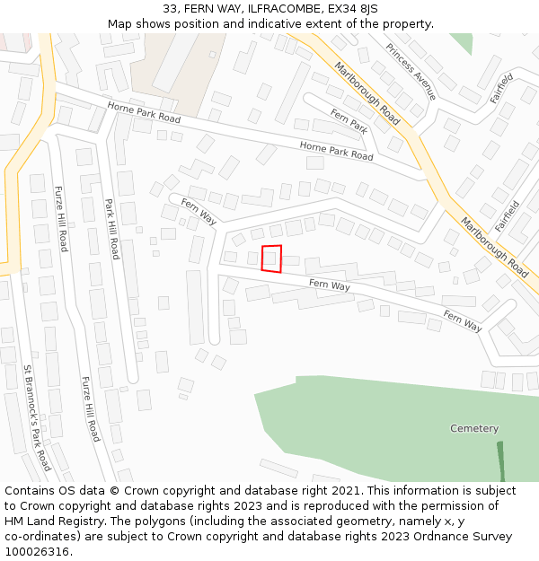 33, FERN WAY, ILFRACOMBE, EX34 8JS: Location map and indicative extent of plot