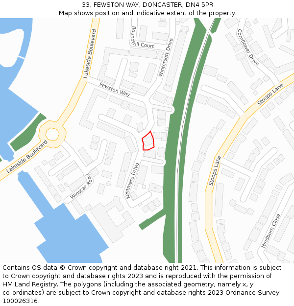 33, FEWSTON WAY, DONCASTER, DN4 5PR: Location map and indicative extent of plot