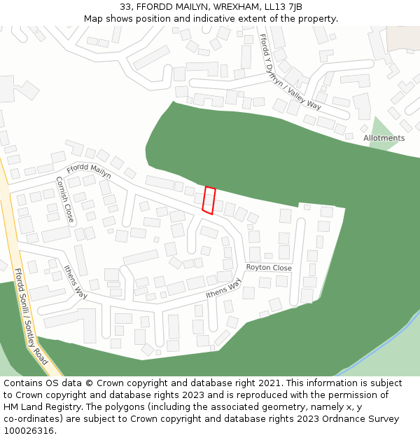 33, FFORDD MAILYN, WREXHAM, LL13 7JB: Location map and indicative extent of plot