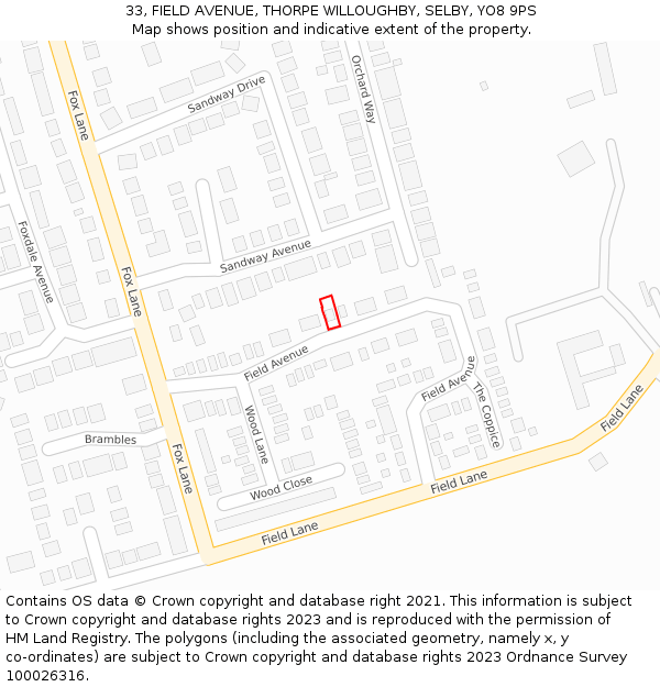 33, FIELD AVENUE, THORPE WILLOUGHBY, SELBY, YO8 9PS: Location map and indicative extent of plot