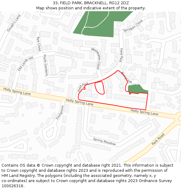 33, FIELD PARK, BRACKNELL, RG12 2DZ: Location map and indicative extent of plot