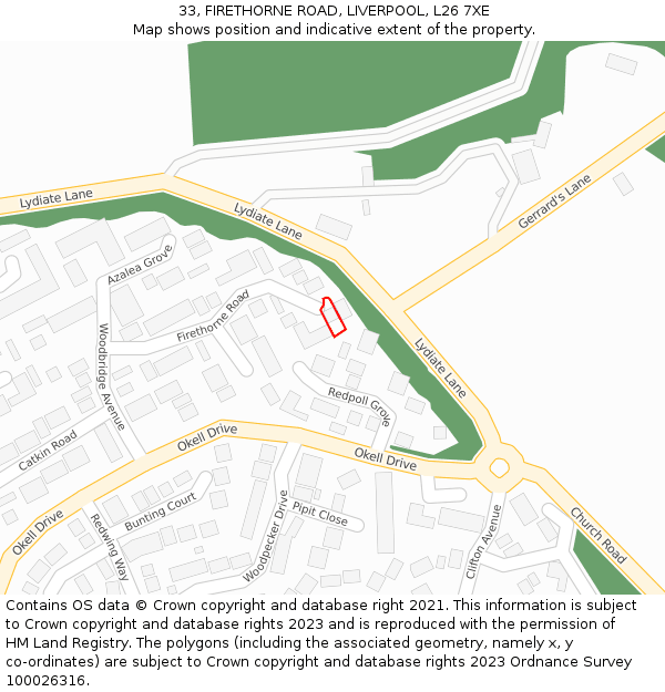 33, FIRETHORNE ROAD, LIVERPOOL, L26 7XE: Location map and indicative extent of plot