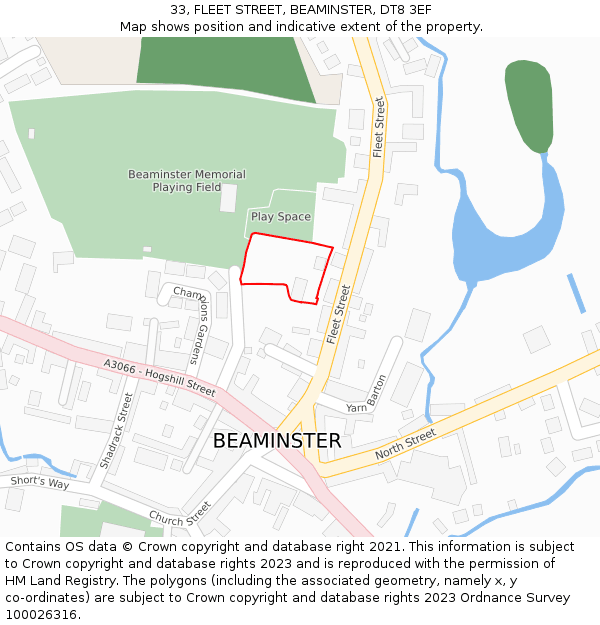 33, FLEET STREET, BEAMINSTER, DT8 3EF: Location map and indicative extent of plot