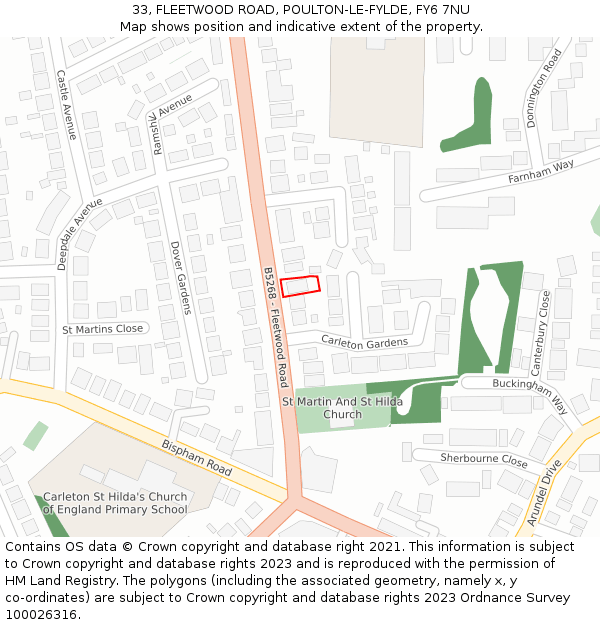 33, FLEETWOOD ROAD, POULTON-LE-FYLDE, FY6 7NU: Location map and indicative extent of plot