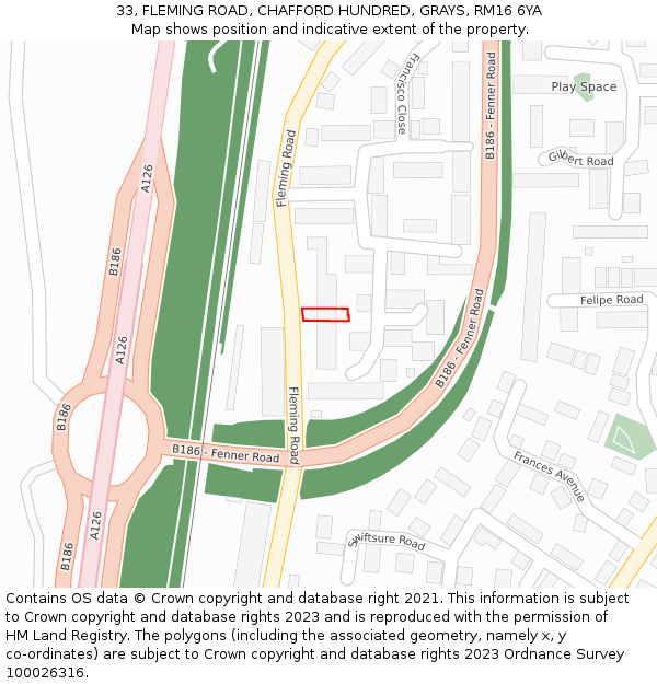 33, FLEMING ROAD, CHAFFORD HUNDRED, GRAYS, RM16 6YA: Location map and indicative extent of plot