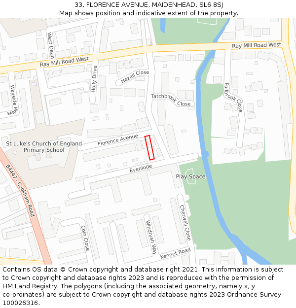 33, FLORENCE AVENUE, MAIDENHEAD, SL6 8SJ: Location map and indicative extent of plot