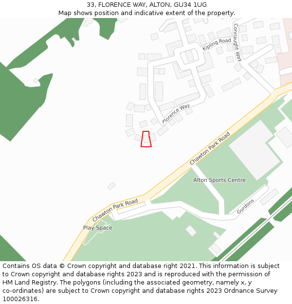 33, FLORENCE WAY, ALTON, GU34 1UG: Location map and indicative extent of plot