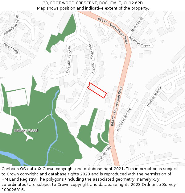 33, FOOT WOOD CRESCENT, ROCHDALE, OL12 6PB: Location map and indicative extent of plot