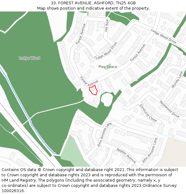 33, FOREST AVENUE, ASHFORD, TN25 4GB: Location map and indicative extent of plot