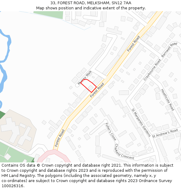 33, FOREST ROAD, MELKSHAM, SN12 7AA: Location map and indicative extent of plot