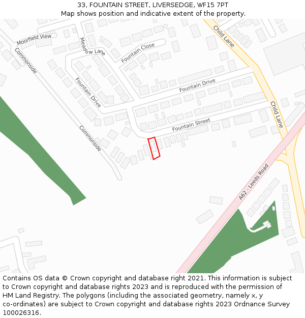 33, FOUNTAIN STREET, LIVERSEDGE, WF15 7PT: Location map and indicative extent of plot