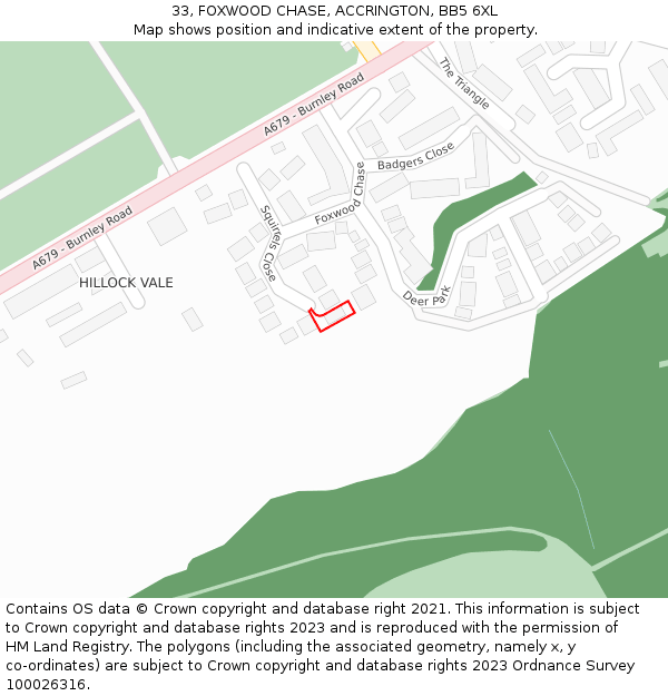 33, FOXWOOD CHASE, ACCRINGTON, BB5 6XL: Location map and indicative extent of plot