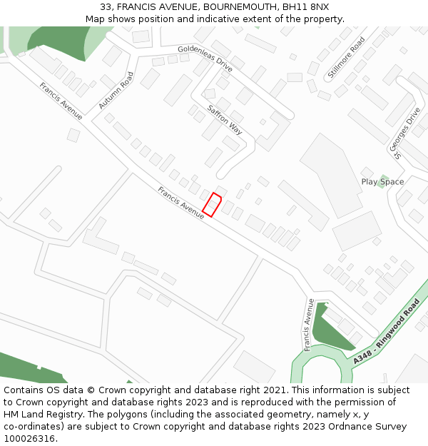 33, FRANCIS AVENUE, BOURNEMOUTH, BH11 8NX: Location map and indicative extent of plot