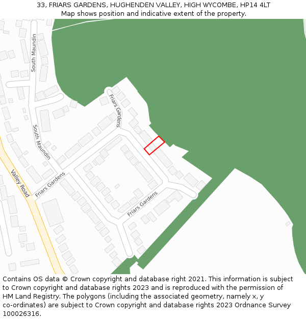 33, FRIARS GARDENS, HUGHENDEN VALLEY, HIGH WYCOMBE, HP14 4LT: Location map and indicative extent of plot