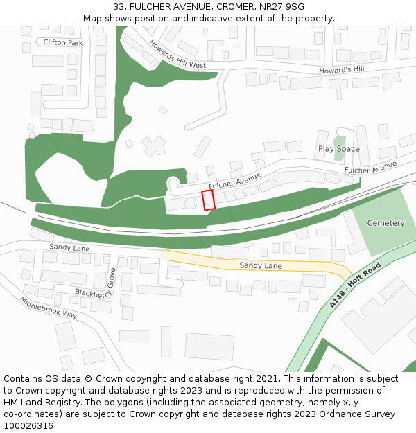 33, FULCHER AVENUE, CROMER, NR27 9SG: Location map and indicative extent of plot