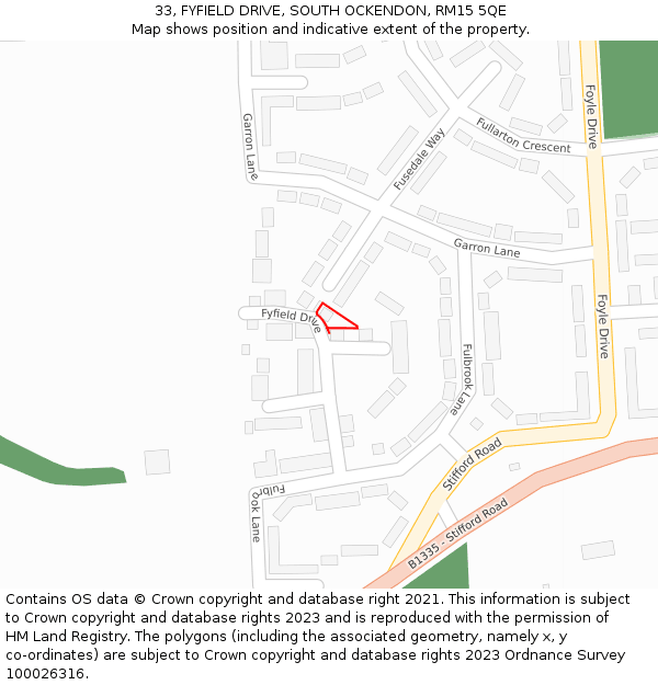 33, FYFIELD DRIVE, SOUTH OCKENDON, RM15 5QE: Location map and indicative extent of plot