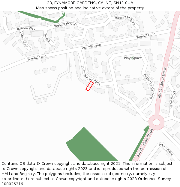 33, FYNAMORE GARDENS, CALNE, SN11 0UA: Location map and indicative extent of plot