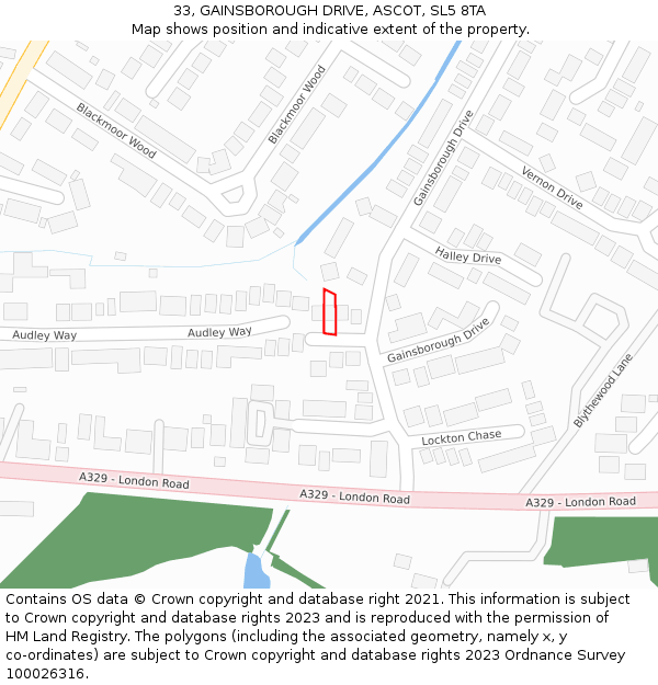 33, GAINSBOROUGH DRIVE, ASCOT, SL5 8TA: Location map and indicative extent of plot