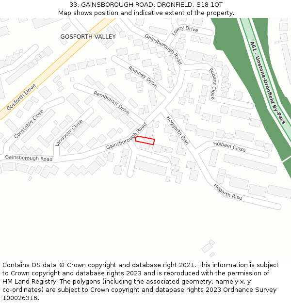 33, GAINSBOROUGH ROAD, DRONFIELD, S18 1QT: Location map and indicative extent of plot