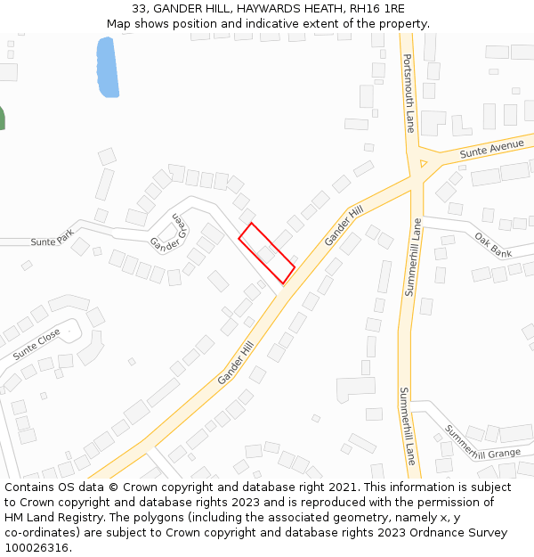 33, GANDER HILL, HAYWARDS HEATH, RH16 1RE: Location map and indicative extent of plot