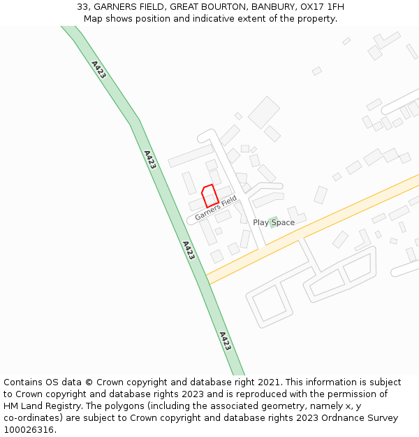 33, GARNERS FIELD, GREAT BOURTON, BANBURY, OX17 1FH: Location map and indicative extent of plot