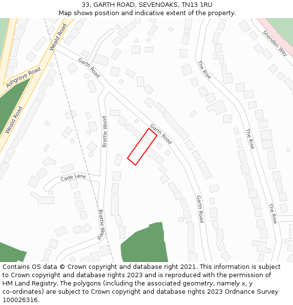 33, GARTH ROAD, SEVENOAKS, TN13 1RU: Location map and indicative extent of plot