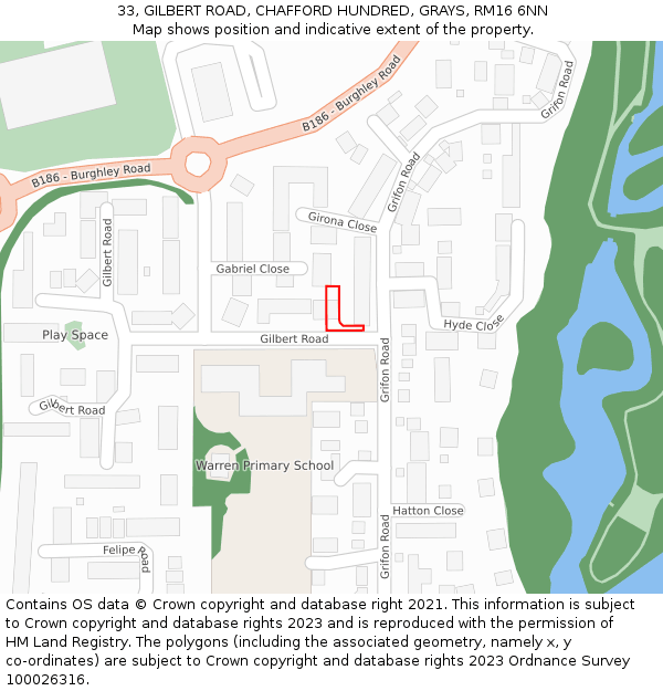 33, GILBERT ROAD, CHAFFORD HUNDRED, GRAYS, RM16 6NN: Location map and indicative extent of plot