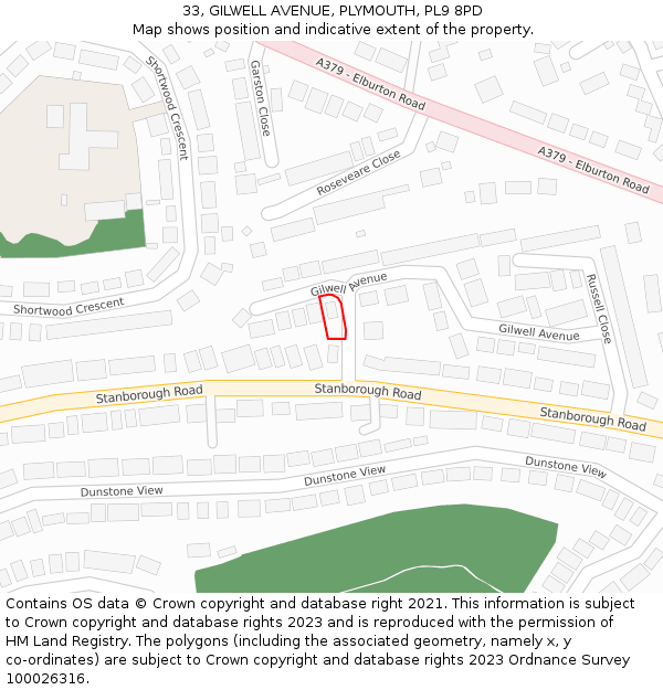 33, GILWELL AVENUE, PLYMOUTH, PL9 8PD: Location map and indicative extent of plot