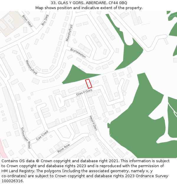 33, GLAS Y GORS, ABERDARE, CF44 0BQ: Location map and indicative extent of plot