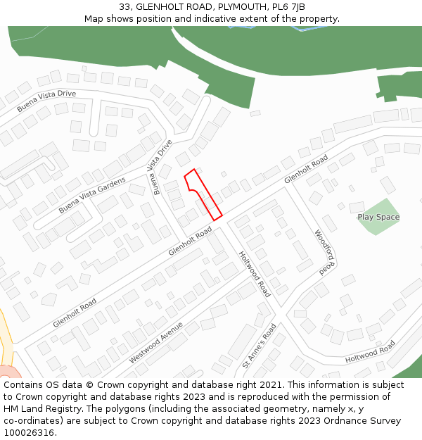 33, GLENHOLT ROAD, PLYMOUTH, PL6 7JB: Location map and indicative extent of plot