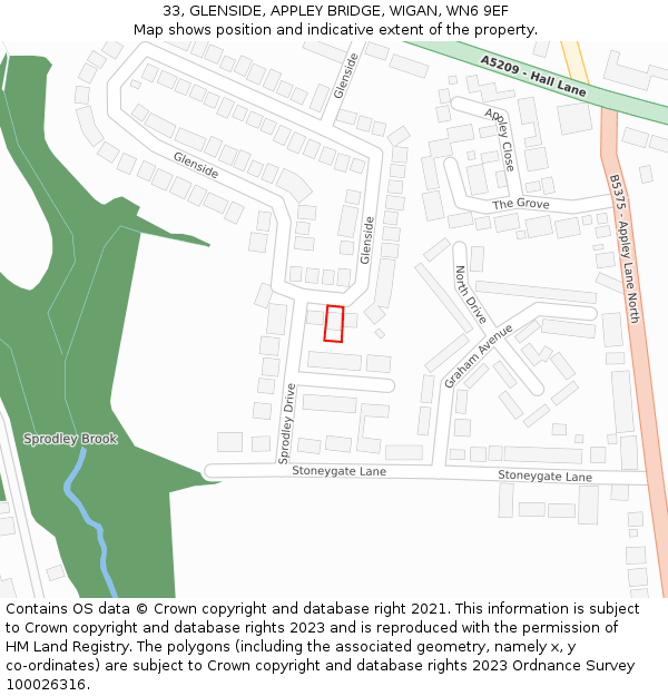 33, GLENSIDE, APPLEY BRIDGE, WIGAN, WN6 9EF: Location map and indicative extent of plot