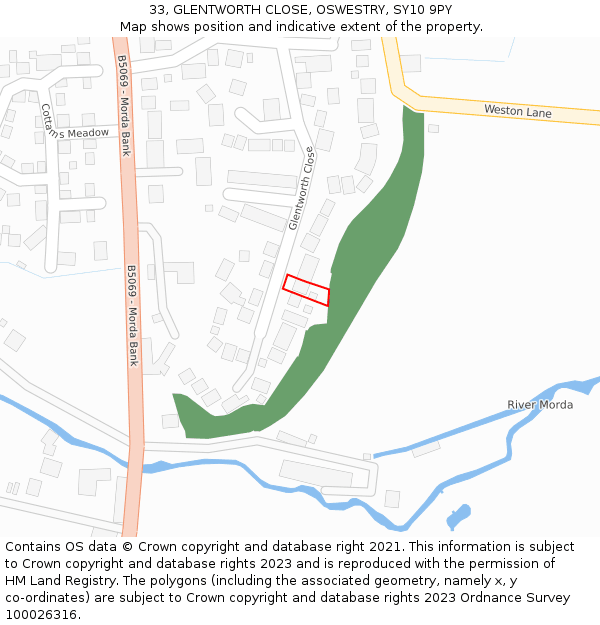 33, GLENTWORTH CLOSE, OSWESTRY, SY10 9PY: Location map and indicative extent of plot