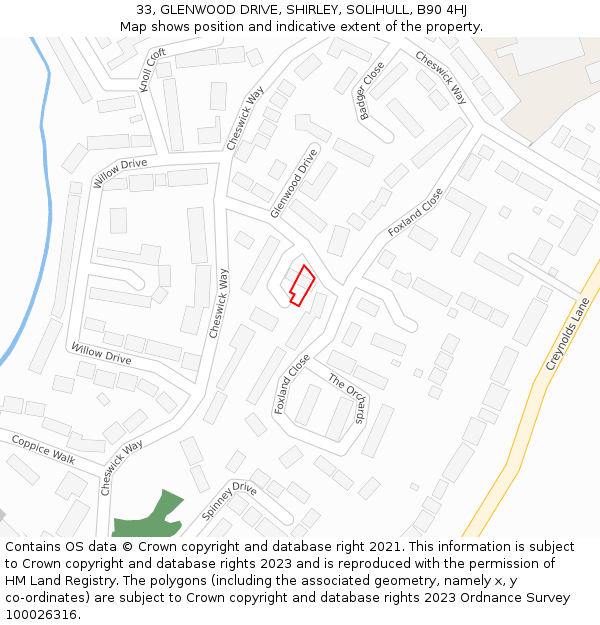 33, GLENWOOD DRIVE, SHIRLEY, SOLIHULL, B90 4HJ: Location map and indicative extent of plot