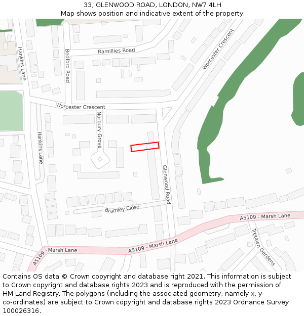 33, GLENWOOD ROAD, LONDON, NW7 4LH: Location map and indicative extent of plot