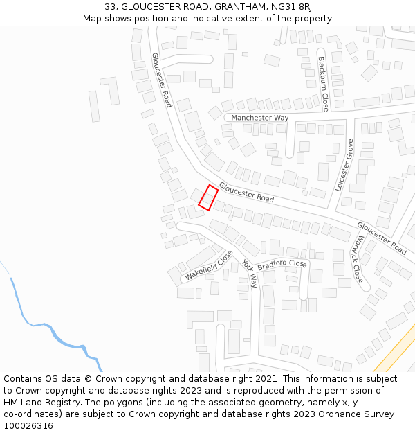 33, GLOUCESTER ROAD, GRANTHAM, NG31 8RJ: Location map and indicative extent of plot