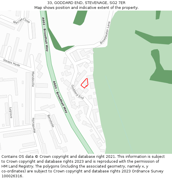 33, GODDARD END, STEVENAGE, SG2 7ER: Location map and indicative extent of plot