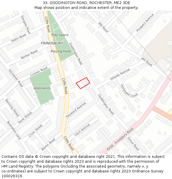 33, GODDINGTON ROAD, ROCHESTER, ME2 3DE: Location map and indicative extent of plot