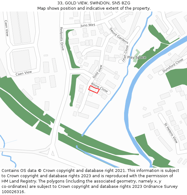 33, GOLD VIEW, SWINDON, SN5 8ZG: Location map and indicative extent of plot