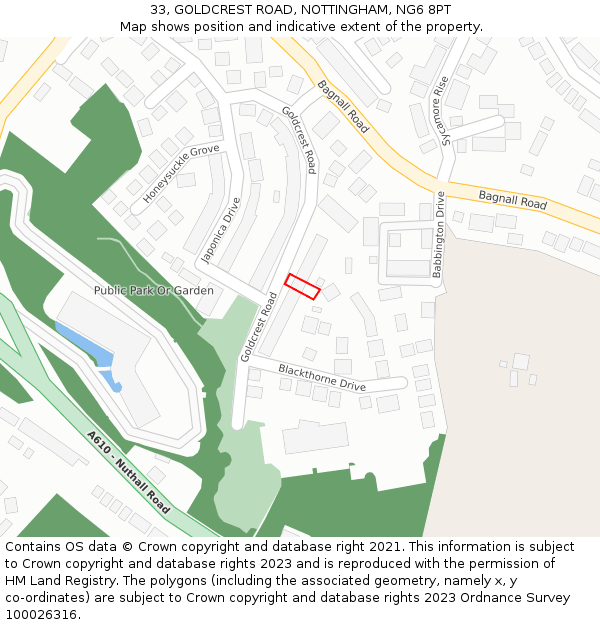 33, GOLDCREST ROAD, NOTTINGHAM, NG6 8PT: Location map and indicative extent of plot